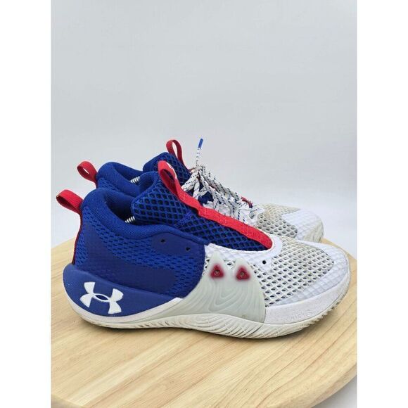 Under Armour Embiid 1 White/Blue/Red Sneakers Basketball (3023529-107) Size- 6Y - Picture 1 of 8